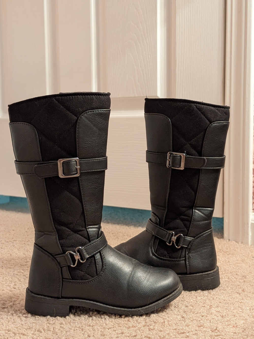 Black Quilted Mid-Calf Riding Boots